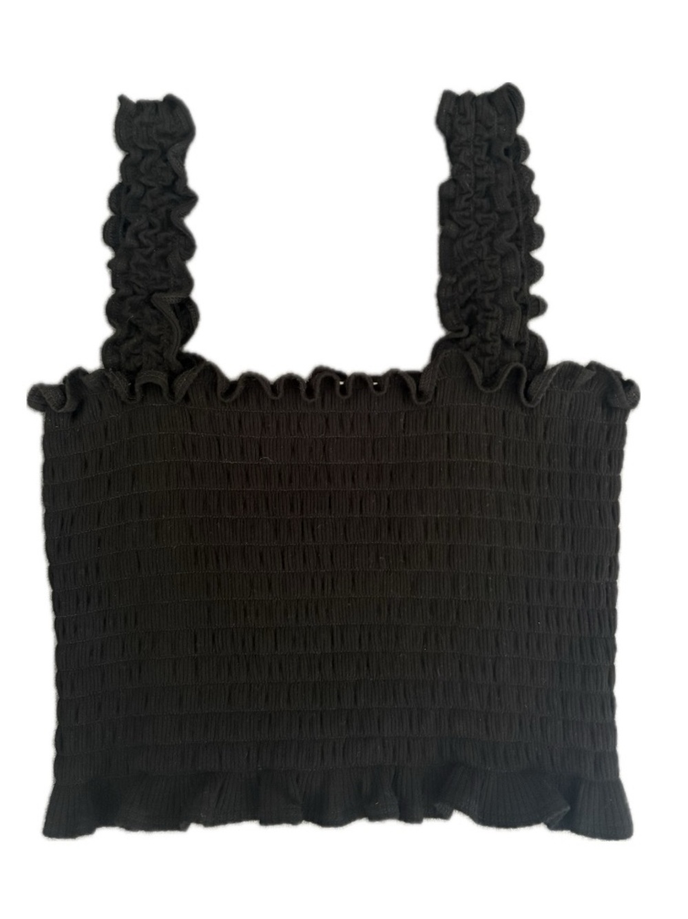 Reformation Jeans Black Leonore Smocked Crop Top Ruffle Size M